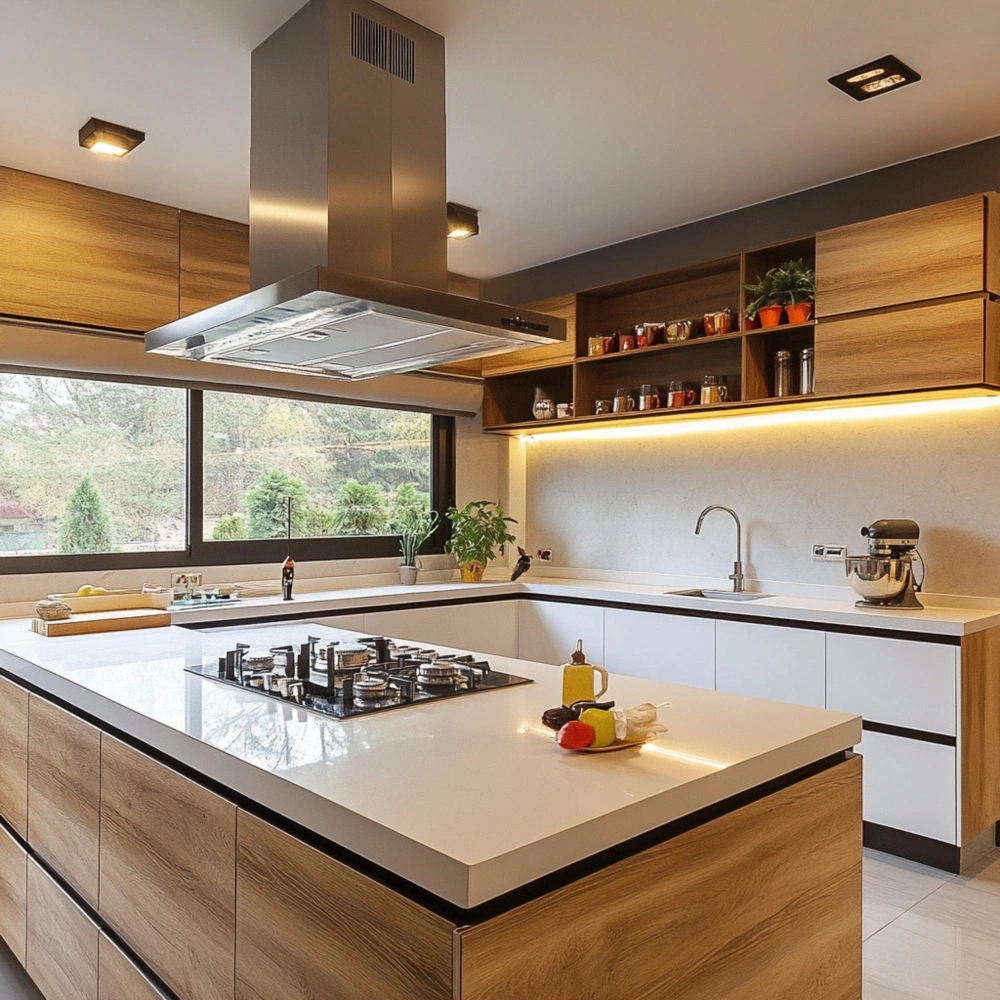 Custom kitchen remodeling with modern cabinets and large island in Los Angeles